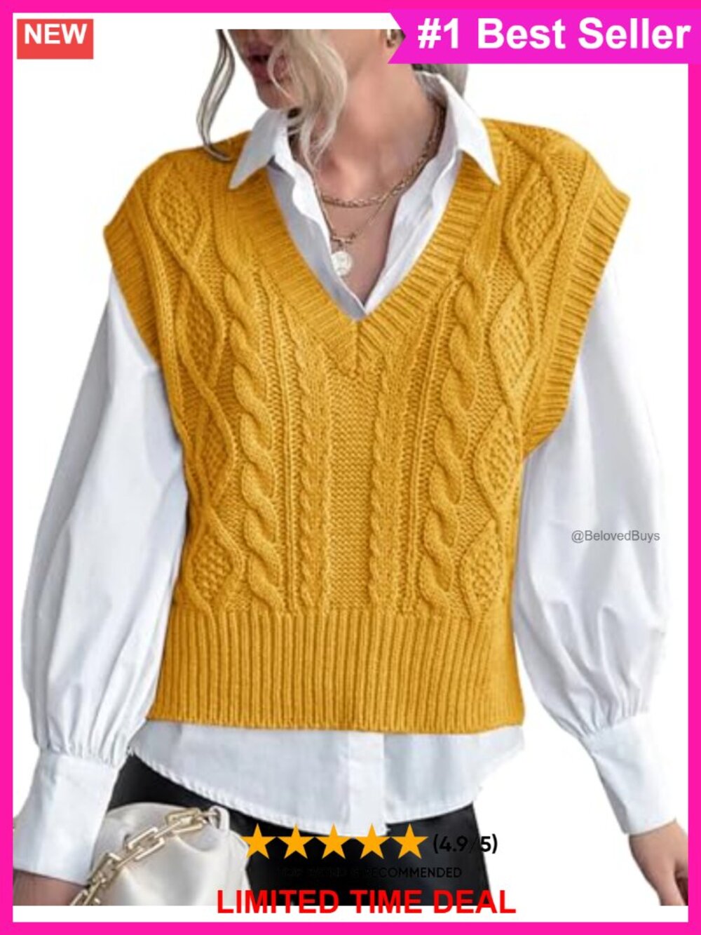 Sweater Vest Women V Neck Sleeveless Ribbed Knit Preppy Pullover Top